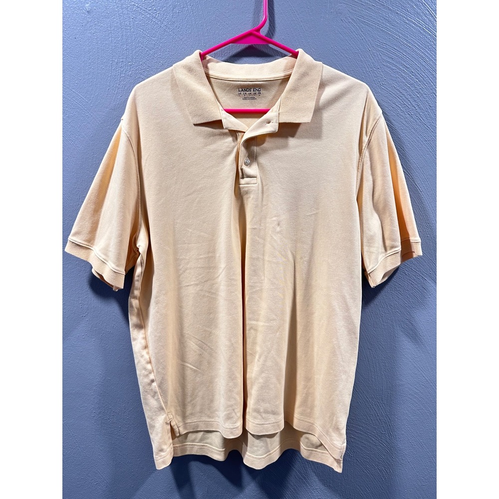 Lands End Mens Large Yellow Short Sleeve 100% Cotton Polo Shirt Classic